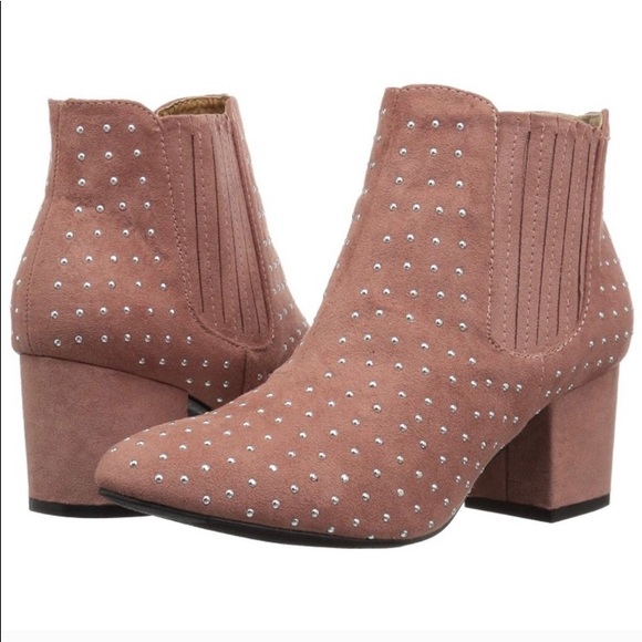 Qupid Shoes - Chelsea Skipper Mauve Studded Bootie Suede Studs